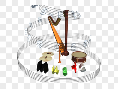 创意音乐图标乐器和乐符谱线高清图片