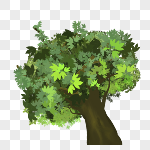 卡通手绘一棵茁壮成长的绿色树木图片