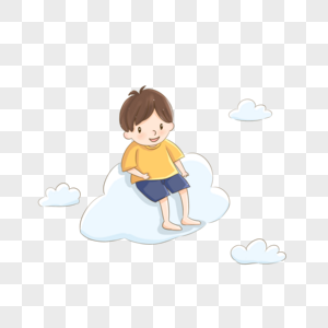 坐在云朵上的小男孩图片