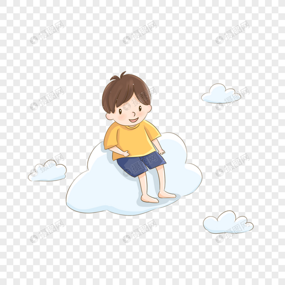 坐在云朵上的小男孩图片