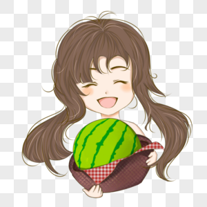 抱着西瓜的小朋友图片素材