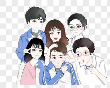 多人旅游图高中多人穿校服合照素材