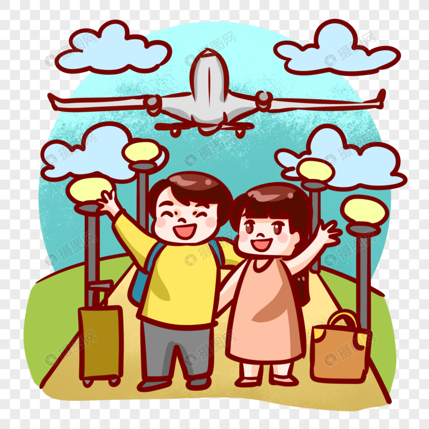 坐飞机旅游的情侣图片