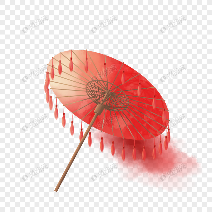 红色流苏古典油纸伞