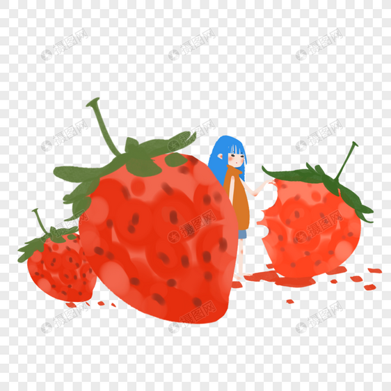 吃超大草莓的女孩图片