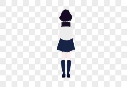 AI矢量图扁平化人物学生女生日本制服学生背影高清图片