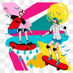 滑滑板的情侣图片