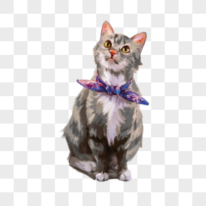 灰猫猫咪宠物领结可爱手绘元素图片