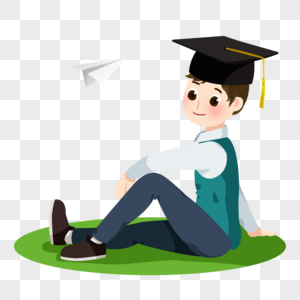 卡通戴着学士帽的男孩坐在地上图片