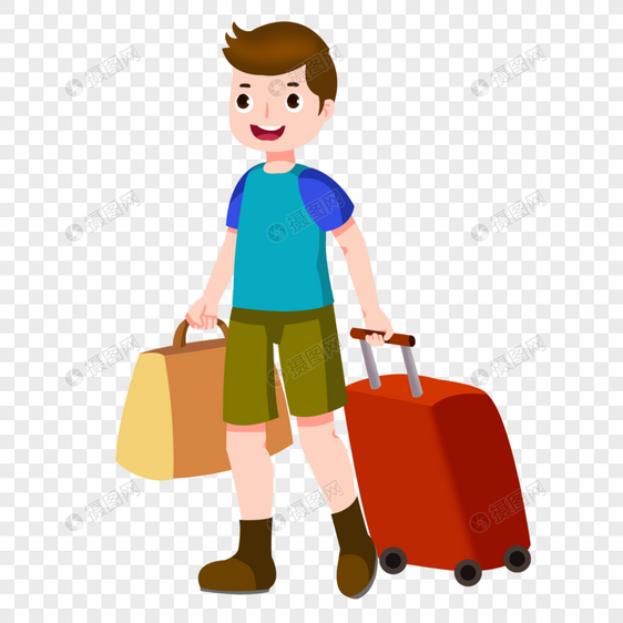 卡通长腿男孩拉着行李箱图片