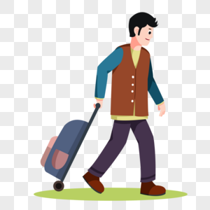 卡通男人拉着行李箱匆匆的走图片素材