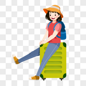 卡通毕业生女孩坐在行李箱图片