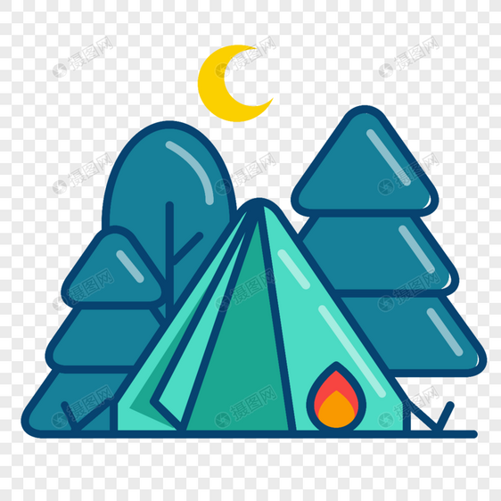 夜景帐篷图标免抠矢量插画素材图片