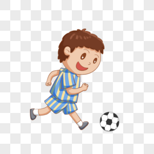 手绘卡通小男孩踢足球高清图片