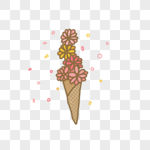 夏日鲜花冰淇淋mbe风格手绘图片