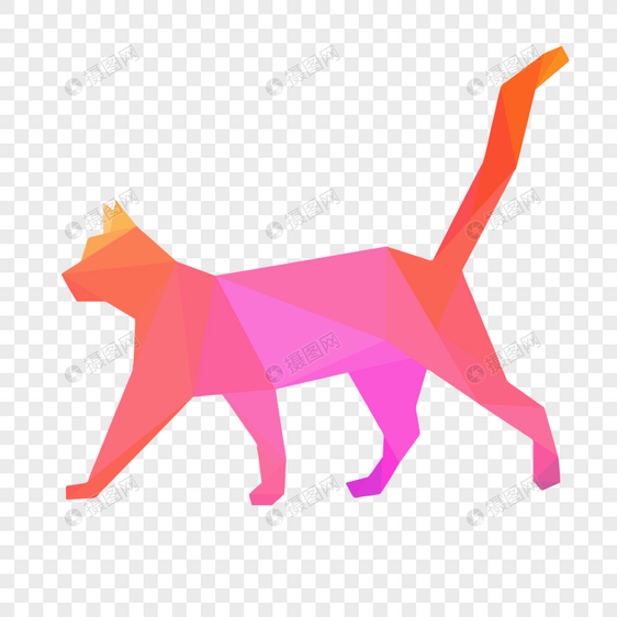 晶状粉色猫咪侧面卡通图片