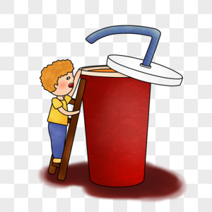 卡通手绘小男孩喝可乐png素材图片素材