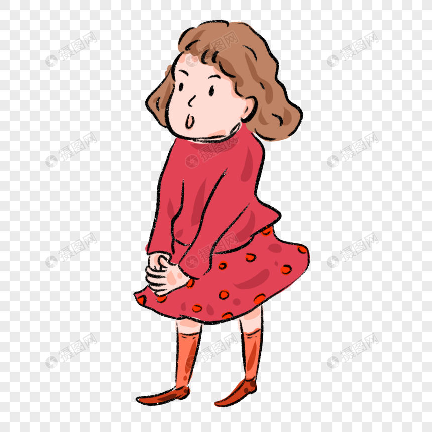 手绘可爱小女生卡通漫画元素素材下载 正版素材 摄图网