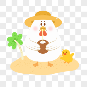 海边度假的鸡爸爸图片素材