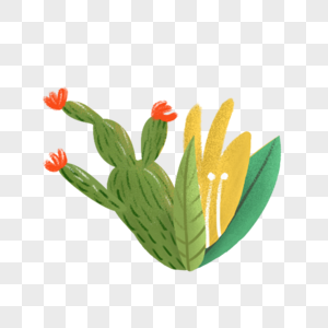 创意手绘扁平质感风格的仙人掌植物图片