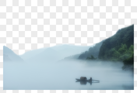 东江湖雾中渔船图片