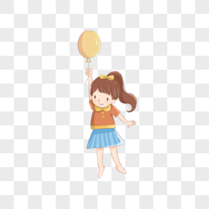 儿童节可爱的小女孩拿着气球飞上天空图片