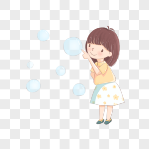 儿童节可爱的短发女孩站在泡泡中卡通手绘图片