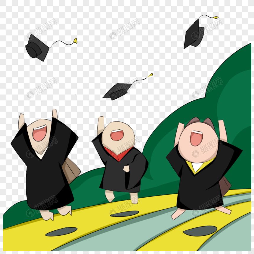 穿学士服跳起来拍毕业照的人群图片
