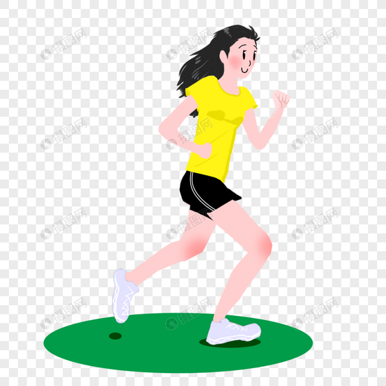 黄衣服女生跑步图片