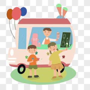 儿童节小朋友去冰淇淋车买冰淇淋图片
