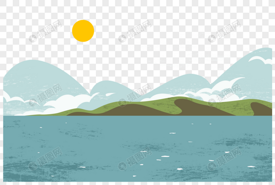 艳阳夏日山水湖边背景图图片