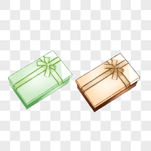绿色杏色双色蝴蝶结礼物盒高清图片