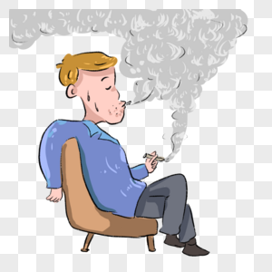 手绘男生做在椅子上吸烟漫画图片