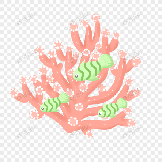 粉色珊瑚绿色鱼群图片