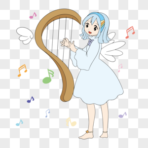 音乐节弹竖琴的小天使高清图片