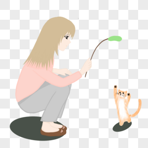 逗猫的小女孩图片素材