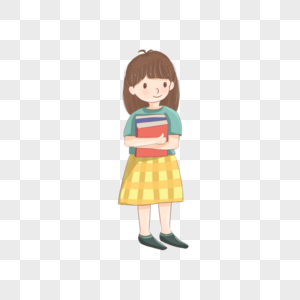 儿童节抱着书本的穿格子半身裙的小女孩卡通手绘装饰图片
