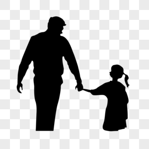 元素  |父亲节父亲牵手小女儿剪影插画  |父亲节-和爸爸比手掌