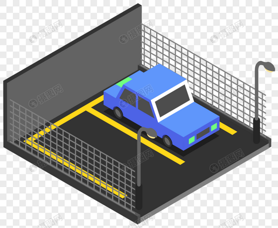 2.5d创意小清新停车场场景图片