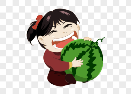 抱着西瓜的小女孩元素素材