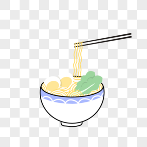 夏天鸡蛋青菜一碗拉面泡面筷子手绘装饰图案图片