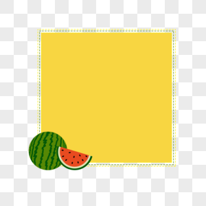 手绘卡通水果绿色红色西瓜黄色底纹方形边框图片