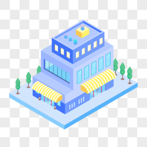 蓝色小清新房子2.5D插画图片
