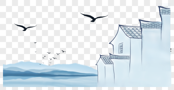 水墨建筑物图片