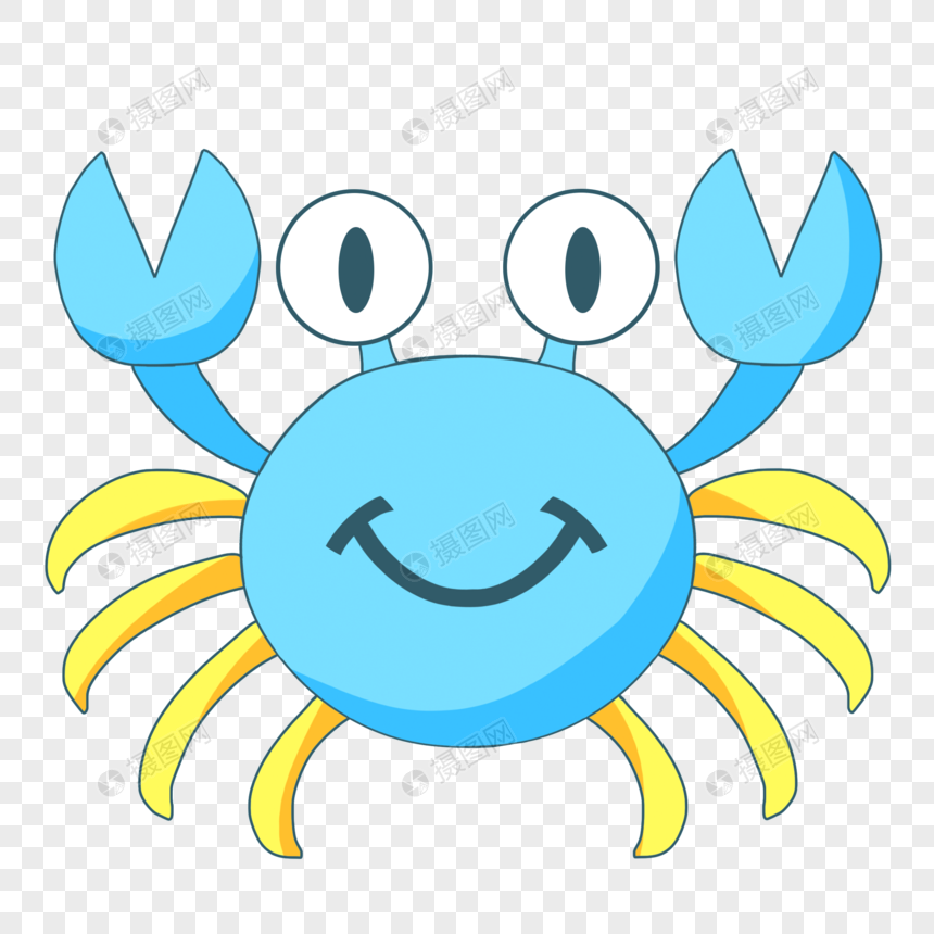 手绘卡通世界海洋日青色螃蟹