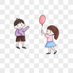 儿童节在路上相遇拿着气球交谈的两个小孩卡通手绘图片