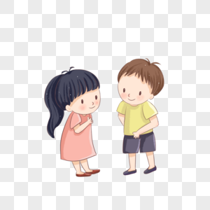 儿童节一个男孩和女子站在路边聊天卡通手绘装饰高清图片