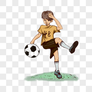 卡通手绘阳光男孩踢球足球草地快乐激情元素图片