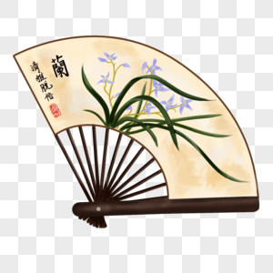 手绘中国风兰花扇子图片