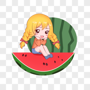 暑假夏日夏季吃小暑大暑吃西瓜的小女孩图片